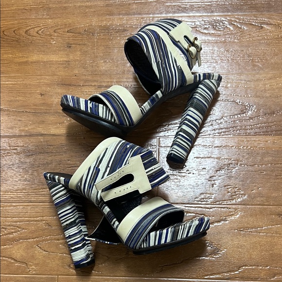 Balenciaga Cream and Black Striped Heels